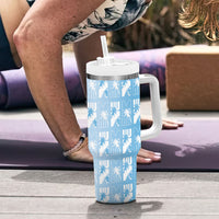 Bula Fiji Tumbler With Handle Blue Makare Masi Tapa Pattern