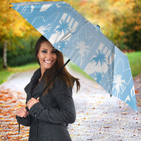 Bula Fiji Umbrella Blue Makare Masi Tapa Pattern