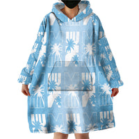 Bula Fiji Wearable Blanket Hoodie Blue Makare Masi Tapa Pattern