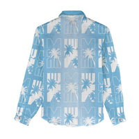 Bula Fiji Women Casual Shirt Blue Makare Masi Tapa Pattern