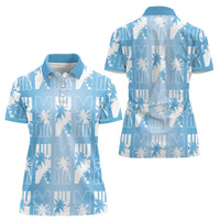 Bula Fiji Women Polo Shirt Blue Makare Masi Tapa Pattern