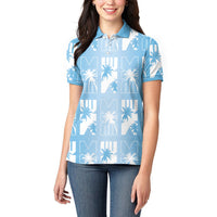 Bula Fiji Women Polo Shirt Blue Makare Masi Tapa Pattern