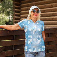 Bula Fiji Women Polo Shirt Blue Makare Masi Tapa Pattern