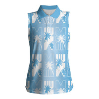 Bula Fiji Women Sleeveless Polo Shirt Blue Makare Masi Tapa Pattern