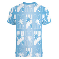 Bula Fiji Women V-Neck T-Shirt Blue Makare Masi Tapa Pattern