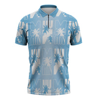 Bula Fiji Zipper Polo Shirt Blue Makare Masi Tapa Pattern