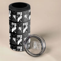 Bula Fiji 4 in 1 Can Cooler Tumbler Black Makare Masi Tapa Pattern