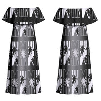 Bula Fiji Couples Matching Off Shoulder Maxi Dress and Hawaiian Shirt Black Makare Masi Tapa Pattern