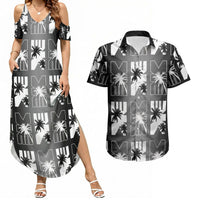 Bula Fiji Couples Matching Summer Maxi Dress and Hawaiian Shirt Black Makare Masi Tapa Pattern