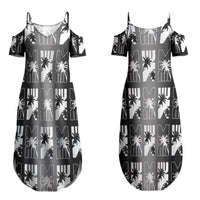 Bula Fiji Couples Matching Summer Maxi Dress and Hawaiian Shirt Black Makare Masi Tapa Pattern
