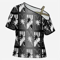Bula Fiji Cross Shoulder Shirt Black Makare Masi Tapa Pattern