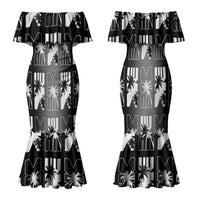Bula Fiji Family Matching Mermaid Dress and Hawaiian Shirt Black Makare Masi Tapa Pattern