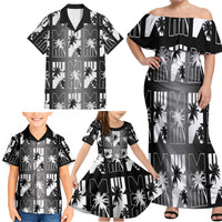 Bula Fiji Family Matching Off Shoulder Maxi Dress and Hawaiian Shirt Black Makare Masi Tapa Pattern