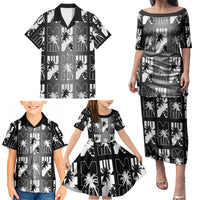 Bula Fiji Family Matching Puletasi and Hawaiian Shirt Black Makare Masi Tapa Pattern