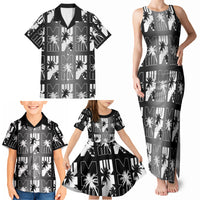 Bula Fiji Family Matching Tank Maxi Dress and Hawaiian Shirt Black Makare Masi Tapa Pattern
