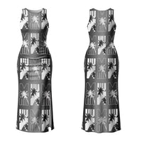 Bula Fiji Family Matching Tank Maxi Dress and Hawaiian Shirt Black Makare Masi Tapa Pattern
