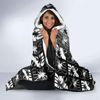 Bula Fiji Hooded Blanket Black Makare Masi Tapa Pattern