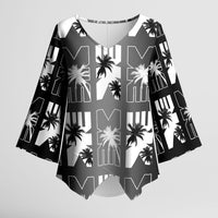 Bula Fiji Kimono Sleeve Blouse Black Makare Masi Tapa Pattern