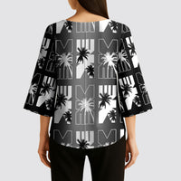 Bula Fiji Kimono Sleeve Blouse Black Makare Masi Tapa Pattern