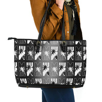 Bula Fiji Leather Tote Bag Black Makare Masi Tapa Pattern