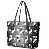 Bula Fiji Leather Tote Bag Black Makare Masi Tapa Pattern