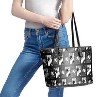 Bula Fiji Leather Tote Bag Black Makare Masi Tapa Pattern