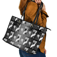 Bula Fiji Leather Tote Bag Black Makare Masi Tapa Pattern