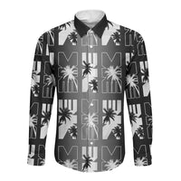 Bula Fiji Long Sleeve Button Shirt Black Makare Masi Tapa Pattern