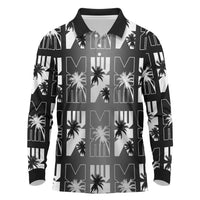 Bula Fiji Long Sleeve Polo Shirt Black Makare Masi Tapa Pattern