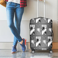 Bula Fiji Luggage Cover Black Makare Masi Tapa Pattern