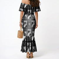Bula Fiji Mermaid Dress Black Makare Masi Tapa Pattern
