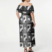 Bula Fiji Off Shoulder Maxi Dress Black Makare Masi Tapa Pattern