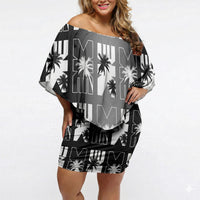 Bula Fiji Off Shoulder Short Dress Black Makare Masi Tapa Pattern