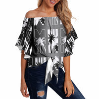 Bula Fiji Off Shoulder Wrap Waist Top Black Makare Masi Tapa Pattern