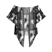 Bula Fiji Off Shoulder Wrap Waist Top Black Makare Masi Tapa Pattern