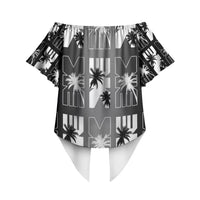 Bula Fiji Off Shoulder Wrap Waist Top Black Makare Masi Tapa Pattern