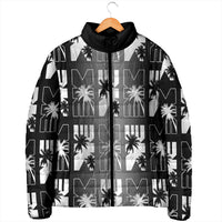 Bula Fiji Padded Jacket Black Makare Masi Tapa Pattern