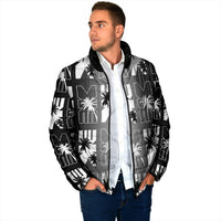 Bula Fiji Padded Jacket Black Makare Masi Tapa Pattern