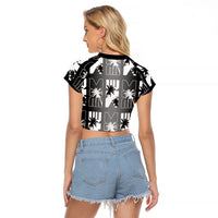 Bula Fiji Raglan Cropped T Shirt Black Makare Masi Tapa Pattern
