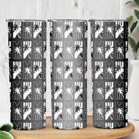 Bula Fiji Skinny Tumbler Black Makare Masi Tapa Pattern
