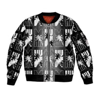 Bula Fiji Sleeve Zip Bomber Jacket Black Makare Masi Tapa Pattern