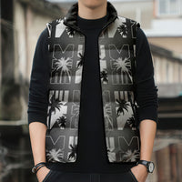 Bula Fiji Sleeveless Puffer Jacket Black Makare Masi Tapa Pattern