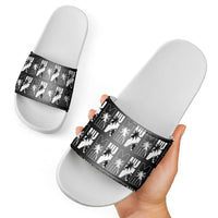 Bula Fiji Slide Sandals Black Makare Masi Tapa Pattern