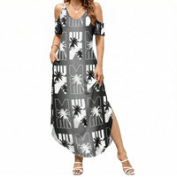 Bula Fiji Summer Maxi Dress Black Makare Masi Tapa Pattern