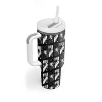 Bula Fiji Tumbler With Handle Black Makare Masi Tapa Pattern
