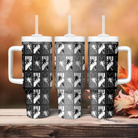 Bula Fiji Tumbler With Handle Black Makare Masi Tapa Pattern