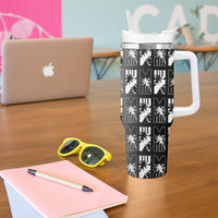 Bula Fiji Tumbler With Handle Black Makare Masi Tapa Pattern