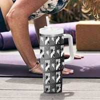 Bula Fiji Tumbler With Handle Black Makare Masi Tapa Pattern