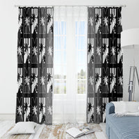 Bula Fiji Window Curtain Black Makare Masi Tapa Pattern