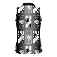 Bula Fiji Women Sleeveless Polo Shirt Black Makare Masi Tapa Pattern